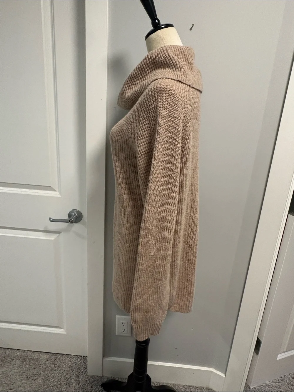 NWT Tahari Merino Wool Blend Taupe Cowl-Neck Sweater - Picture 8 of 12